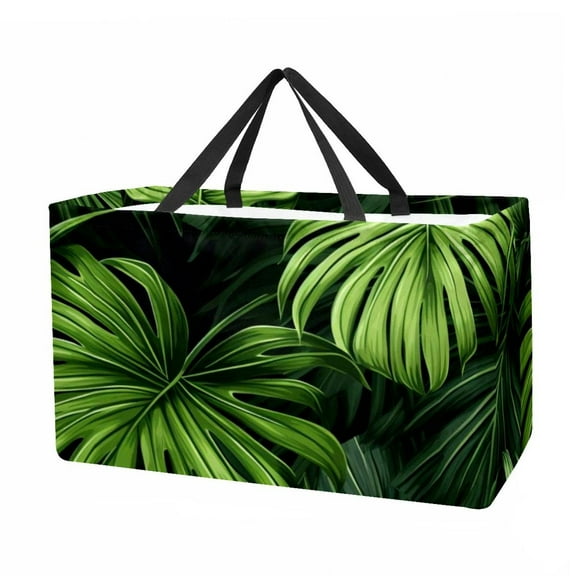Tropical Jungle Palm Leaves Large Capacity Collapsible Cube Organizer Tote Bag Storage Box Oxford Cloth Reusable Foldable Bucket with Handle