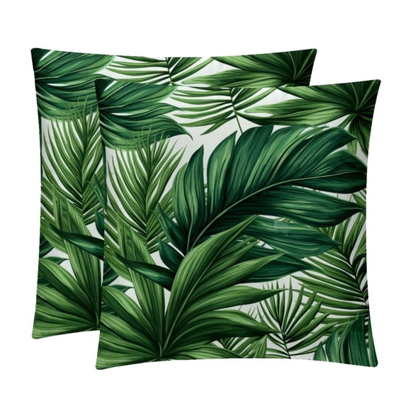 Tropical Jungle Palm Leaves Luxurious Velvet Decorative Throw Pillow Covers - Set of 2, Unique Patterns, 16x16, 18x18, 20x20 Inches for Home Decor & Gifts