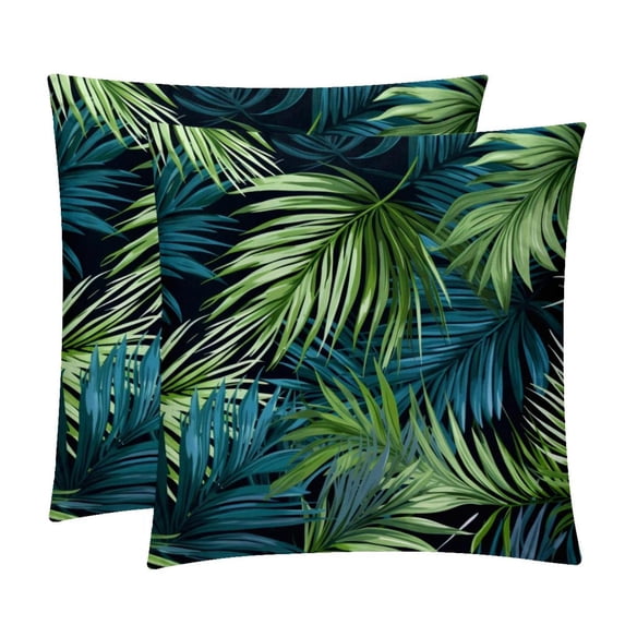 Tropical Jungle Palm Leaves Luxurious Velvet Decorative Throw Pillow Covers - Set of 2, Unique Patterns, 16x16, 18x18, 20x20 Inches for Home Decor & Gifts