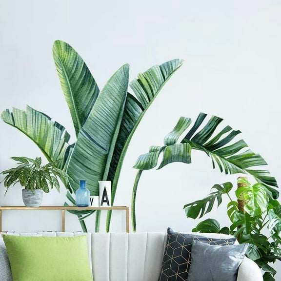 Tropical Jungle Palm Tree Leaf Wall Decals, Rainforest Monstera Banana Leaves Vinyl Wall Stickers Peel and Stick, Green Natural Plants Stickers Removable Wall Decors for Bedroom Living Room