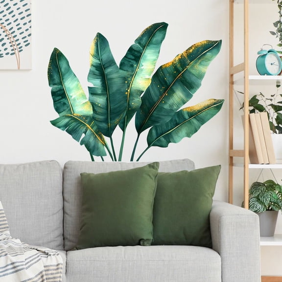 Tropical Jungle Palm Tree Leaf Wall Decals, Rainforest Monstera Banana Leaves Vinyl Wall Stickers Peel and Stick, Green Natural Plants Stickers Removable Wall Decors for Bedroom Living Room