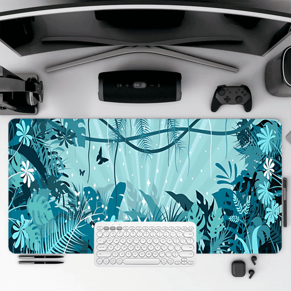 Tropical Jungle Pattern Mouse Pad 35.4 x 15.8 inches Rubber Desk Mat for Office Home Gaming