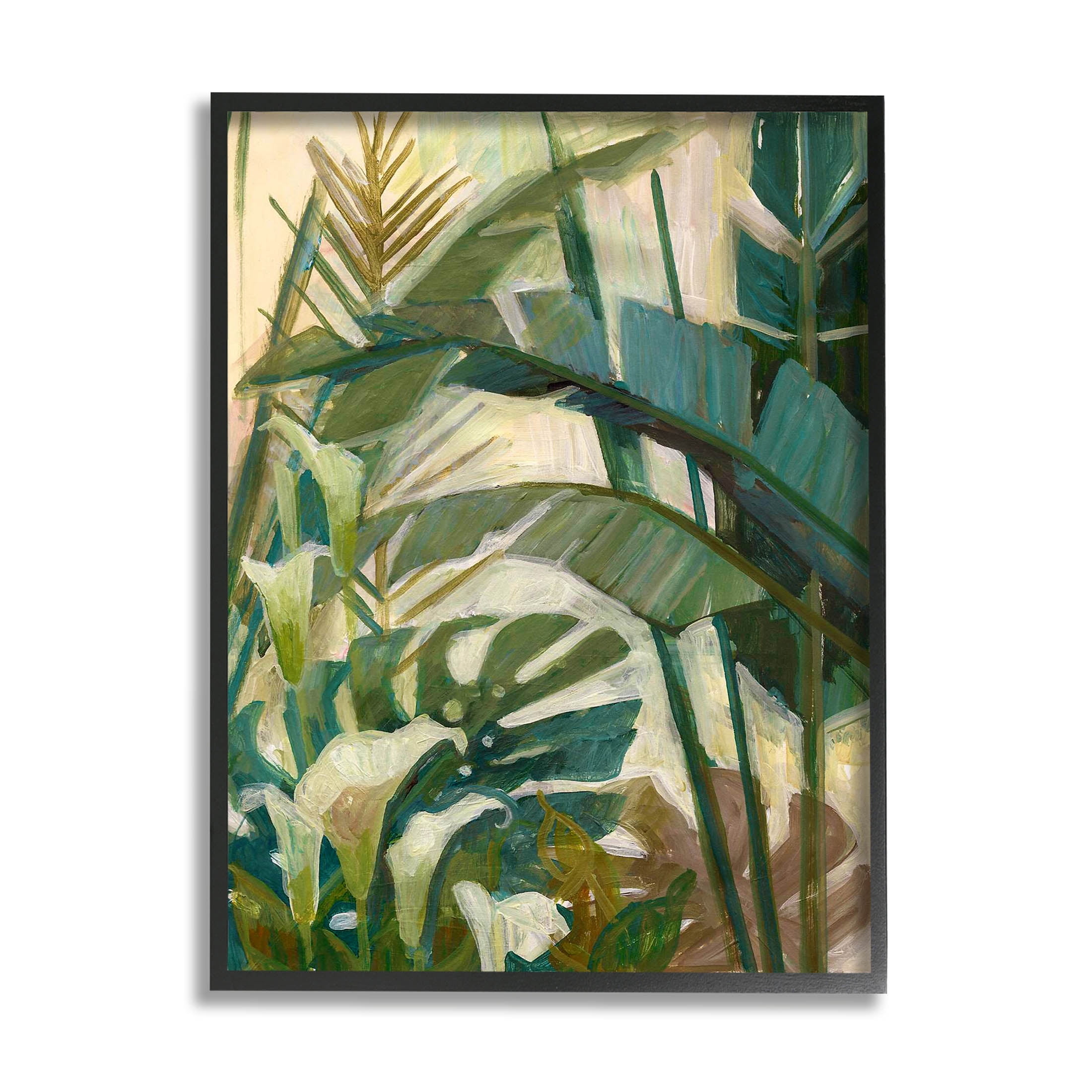 Tropical Green Leaves Botanical Canvas Art with Black Frame