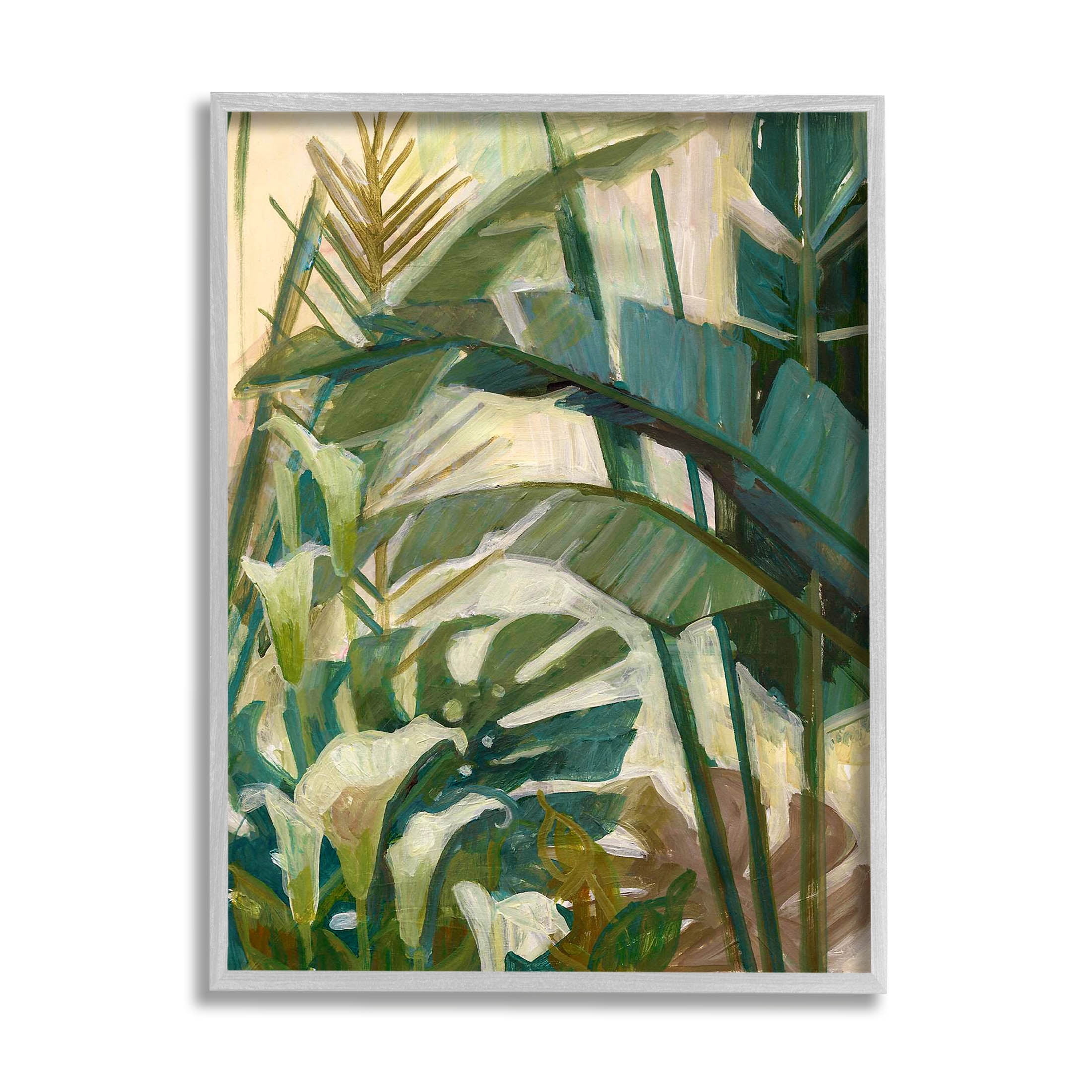 Tropical Jungle Plant Leaves Botanical & Floral Graphic Art Gray Framed Art Print Wall Art