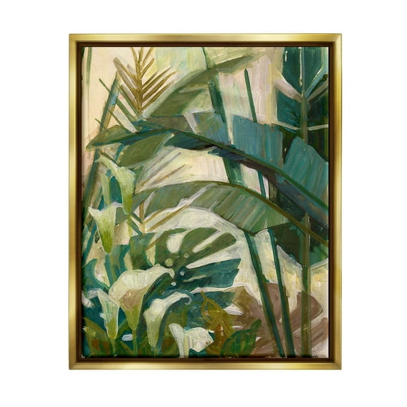 Tropical Jungle Plant Leaves Botanical & Floral Graphic Art Metallic Gold Framed Art Print Wall Art