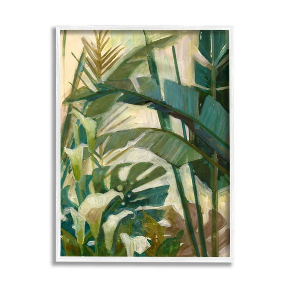 Tropical Jungle Plant Leaves Botanical & Floral Graphic Art White Framed Art Print Wall Art