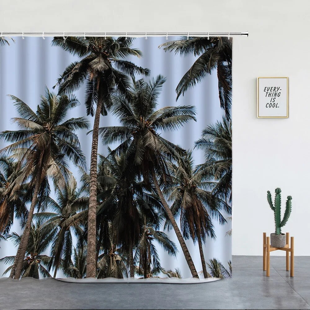 Tropical Jungle Plants Shower Curtains Palm Trees Misty Natural ...