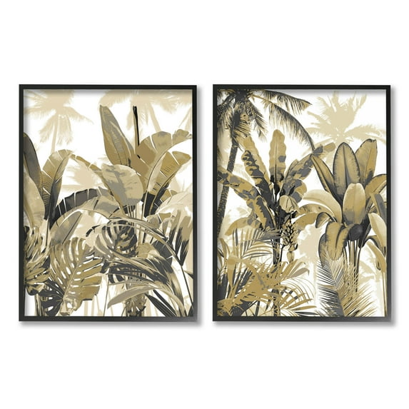 Tropical Jungle Plants Vegetation Botanical & Floral Graphic Art Black Framed Art Print Wall Art, Set of 2