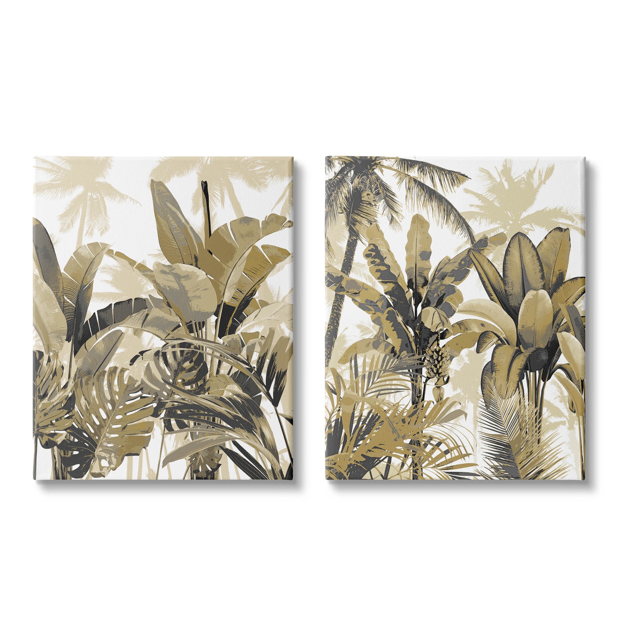 Tropical Jungle Plants Vegetation Botanical & Floral Graphic Art Gallery Wrapped Canvas Print Wall Art, Set of 2