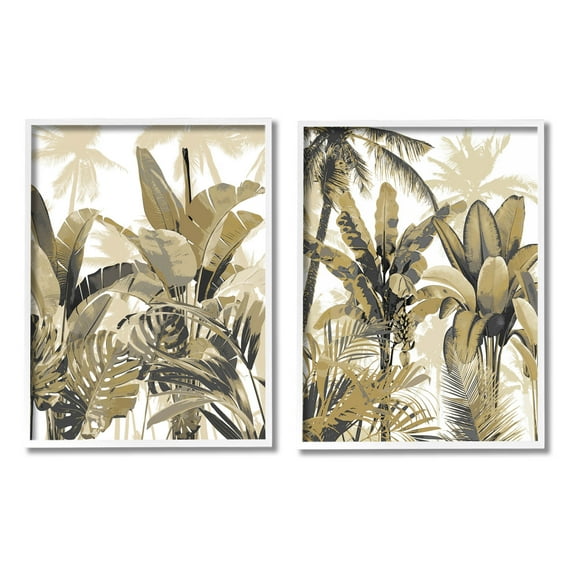 Tropical Jungle Plants Vegetation Botanical & Floral Graphic Art White Framed Art Print Wall Art, Set of 2