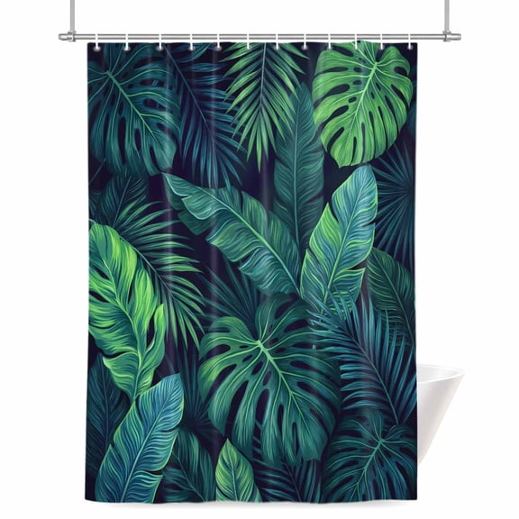 Tropical Jungle Shower Curtain, 36" x 72", Summer Green Palm Leaf Monstera Tropical Plants Farm Waterproof Bathroom Curtain Washable Shower Curtain Set with 12 Hooks