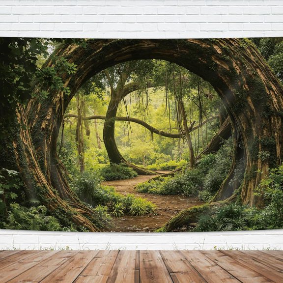 Tropical Jungle Trees Backdrop Rainforest Dark Green Trees Pathway Nature Scenery Landscape Background Woodland Party Decorations Banner Photo Booth Props