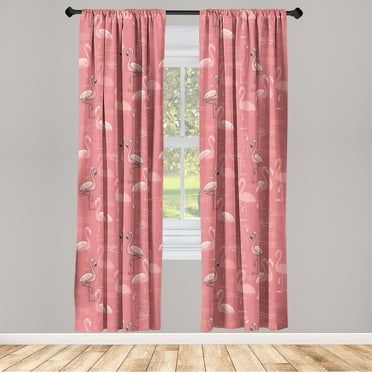 Tropical Jungle Window Curtains, Cartoon Design Flamingo Pattern With Linear Silhouette Boho Art, Lightweight Decor 2-Panel Set with Rod Pocket, Pair of - 28"x63", Pastel Pink Pale Pink, by Ambesonne