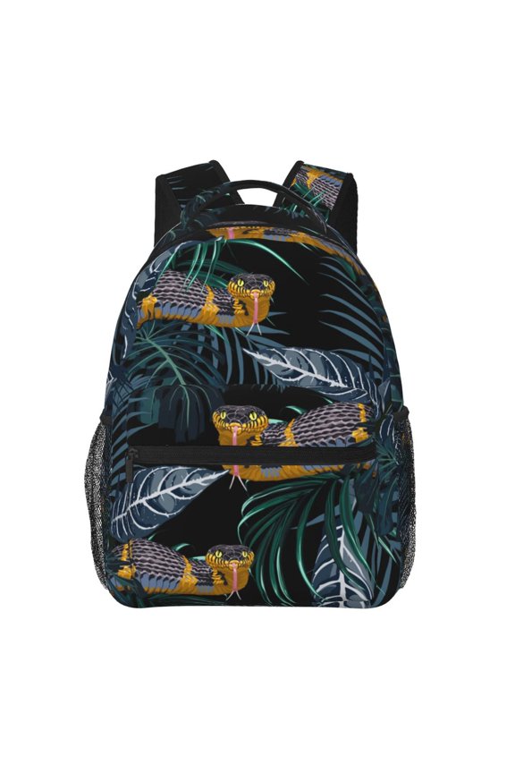 Tropical Jungle Yellow Snake Backpack Casual College Bag Zipper Laptop Daypack Hiking Rucksack Travel