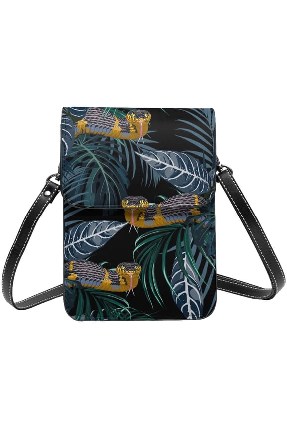Tropical Jungle Yellow Snake Cell Phone Purse Small Crossbody Bag with Strap Credit Card Slots Leather Shoulder Wallet for Women