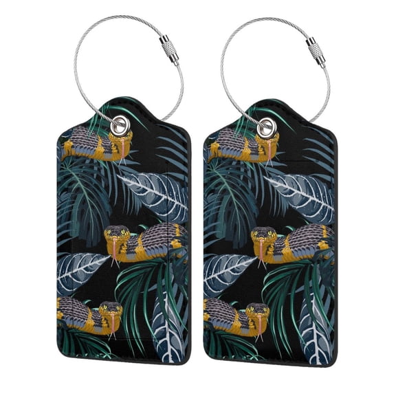 Tropical Jungle Yellow Snake Luggage Tag for Suitcase 2 Pack Leather Travel Bag Baggage Identifiers Privacy Cover ID Label