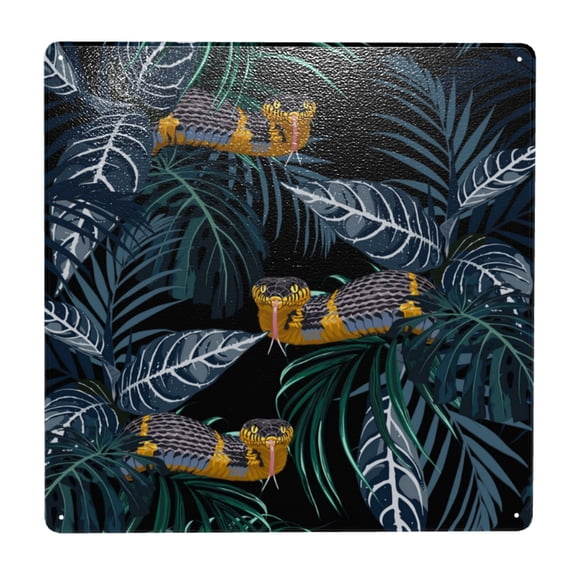 Tropical Jungle Yellow Snake Square Metal Sign 12x12 Inch Tin Sign Wall Decor Decorative Plaque for Bar, Cafe, Restaurant