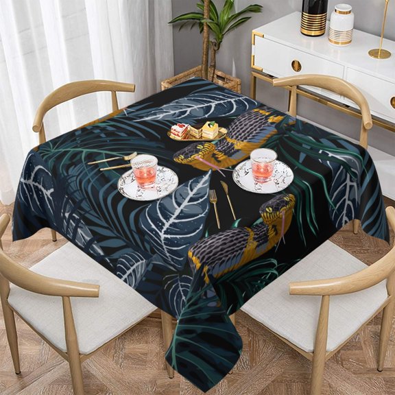 Tropical Jungle Yellow Snake Square Tablecloth 54x54 Waterproof Table Cover for Dining Table, Parties, Weddings, Picnics, Cafes