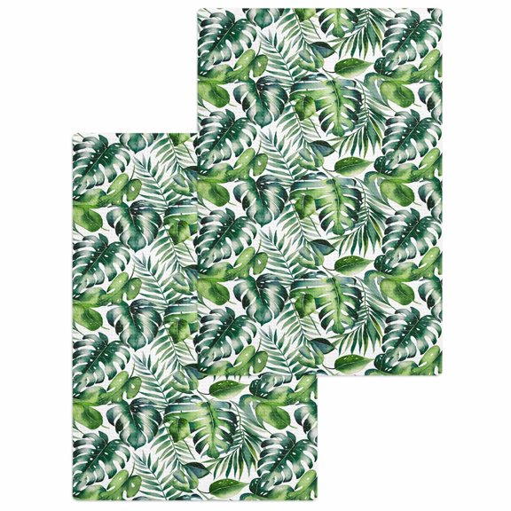 Tropical Kitchen Dish Towels for Drying Dishes Set of 2, Green Palm Leaf Summer Plant Waffle Weave Microfiber Hand Tea Bathroom Towels Quick Dry & Absorbent Towel 15.7x23.6