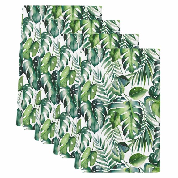 Tropical Kitchen Towels Set of 4, Green Palm Leaf Summer Plant Soft Microfiber Dish Towels, Absorbent Quick-Dry Washable Dishcloths for Kitchen Cleaning, Drying Dishes, 18x28 Inches