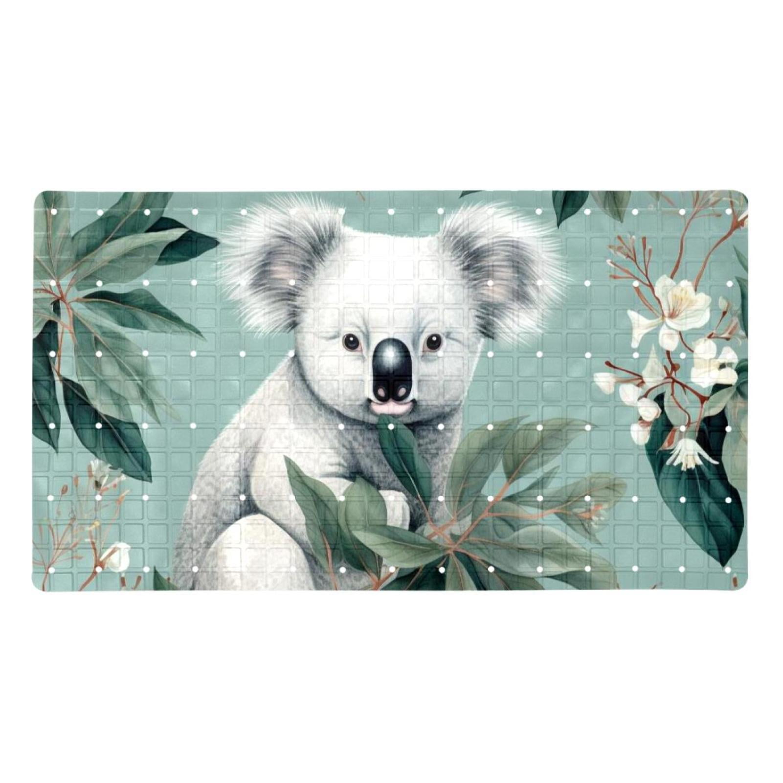 Tropical Koala and Flowers Leaves Shower Mat with Suction Cups 15.1x26