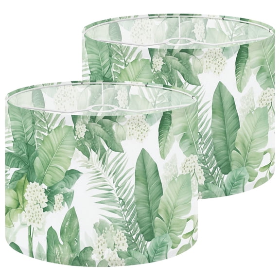 Tropical Lampshades 2 Pack Jungle Tropical Green Leaves Greenery Floral Botanical 13"x13"x10" Light Shade for Table Lamps Floor Lamps Drum Lamp Shades Lampshade Replacement Easy Assembly