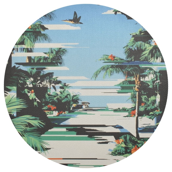 Tropical Landscape Art 15.4in Diameter PVC Plate Mat, Heat-Resistant and Cuttable, Kitchen Decor