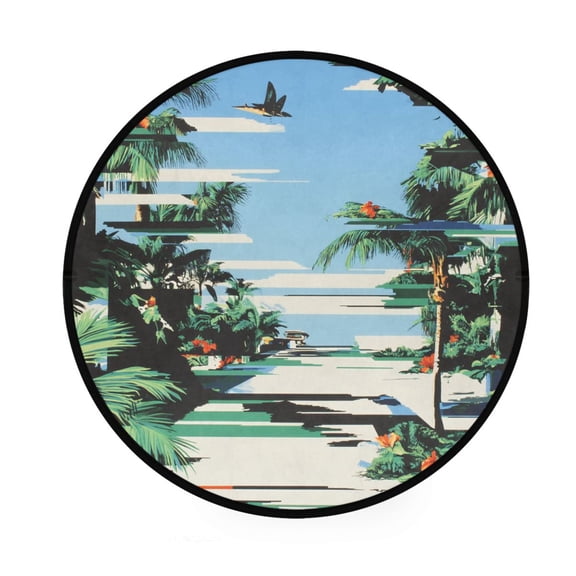 Tropical Landscape Art Memory Foam Bath Mat 36" Absorbent Rug with Non Slip Base and 4 Bonus Pads