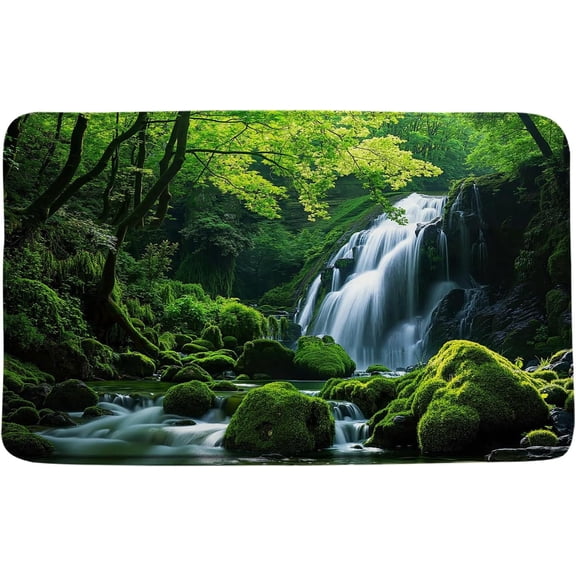 Tropical Landscape Bath Mat Waterfall Jungle Rainforest Nature Rug 16x24 Inch Green Non Slip Bathroom Kitchen Toilet Floor Mat