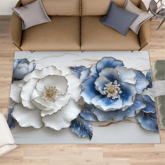 Tropical Landscape Rug Home Decor, Italian Town Rugs for Living Room, European Cityscape Washable Rugs for Bedroom, Soft Low Pile Indoor Carpet Room Decor-5' x 7'