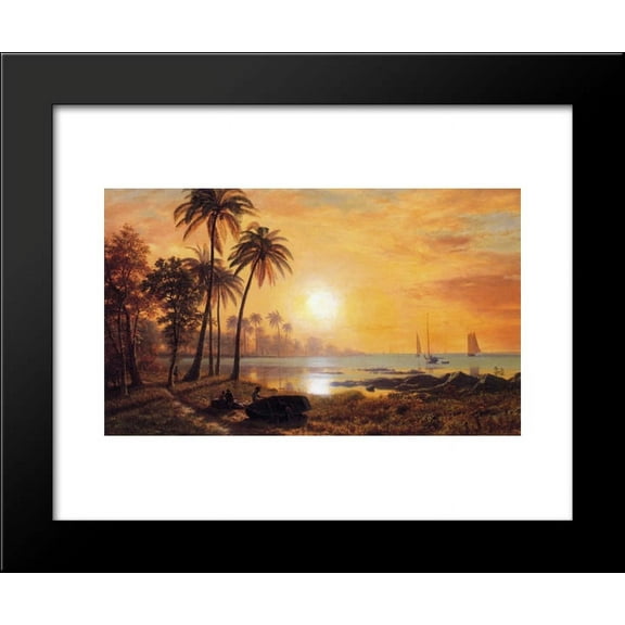 Tropical Landscape with Fishing Boats in Bay 20x24 Framed Art Print by Bierst...