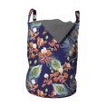 thumbnail image 1 of Tropical Laundry Bag, Boho Colorful Pastel Blooming Exotic Bouquets Peacock Feathers Wildflowers, Basket with Handles Drawstring Closure for Laundromats, 13" x 19", Indigo Multicolor, by Ambesonne, 1 of 4