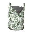 thumbnail image 1 of Tropical Laundry Bag, Jungle Banana Palm Leaves and Exotic Foliage Plants Rainforest Flora, Basket with Handles Drawstring Closure for Laundromats, 13" x 19", Hunter Green and White, by Ambesonne, 1 of 4