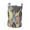 thumbnail image 1 of Tropical Laundry Bag, Jungle Botany Style Hand Drawn Doodles of Palm Leaves Summer Design Repetition, Basket with Handles Drawstring Closure for Laundromats, 13" x 19", Multicolor, by Ambesonne, 1 of 4