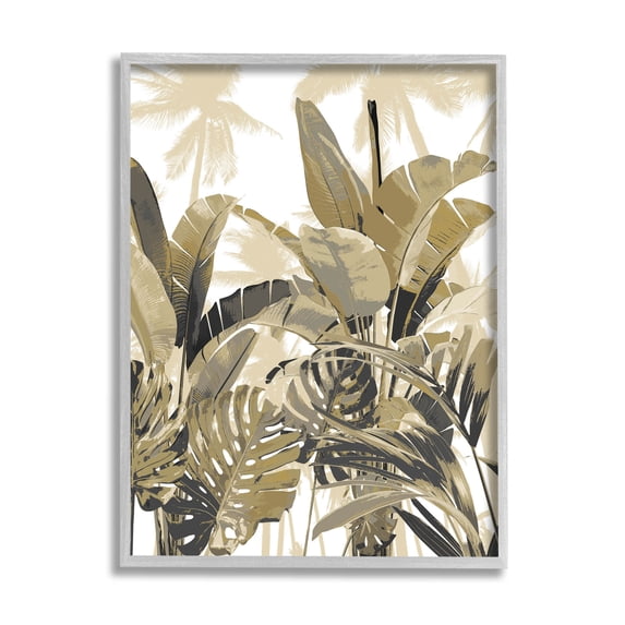 Tropical Layered Summer Palms Botanical & Floral Graphic Art Gray Framed Art Print Wall Art
