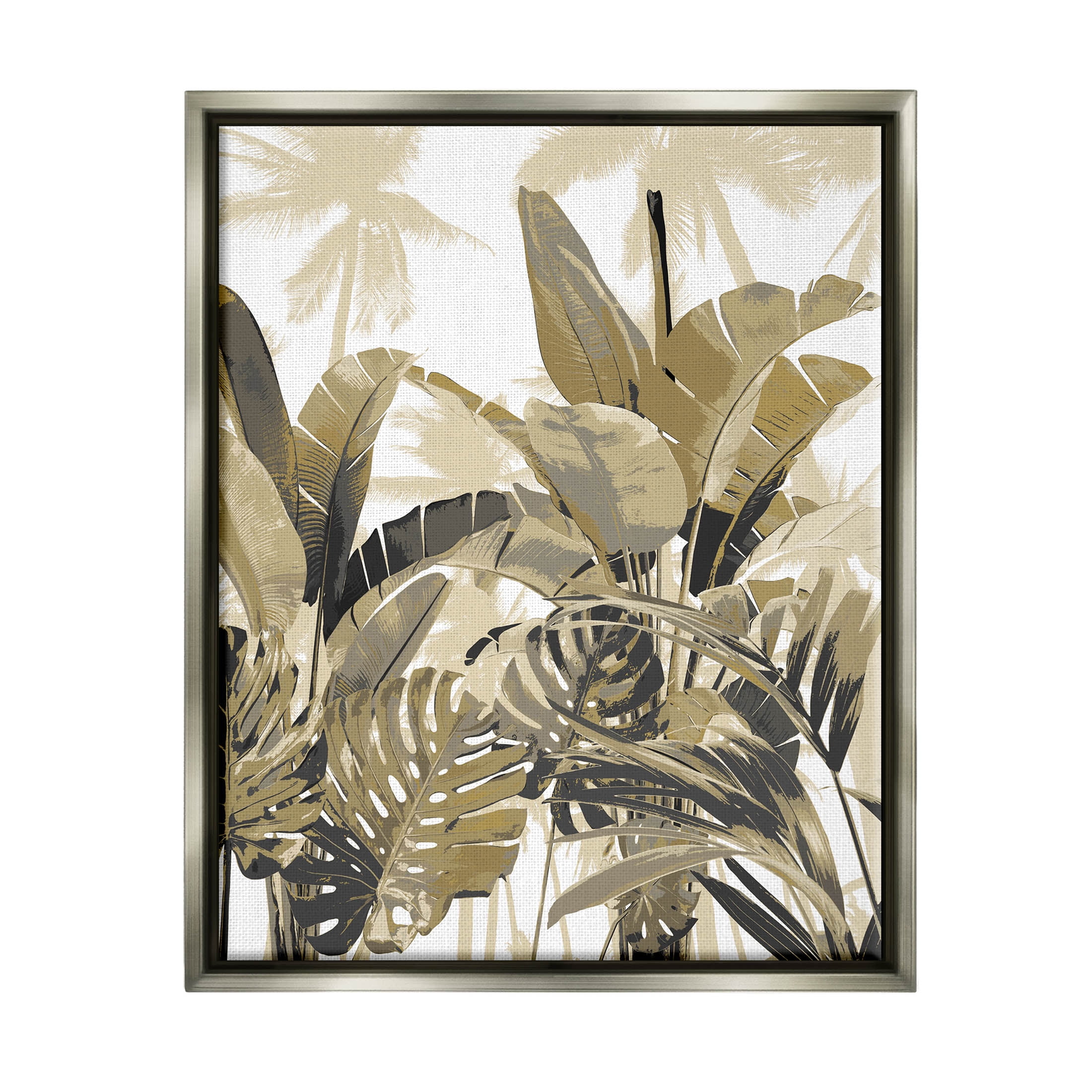 Tropical Layered Summer Palms Gray Framed Canvas Print, 25 x 31