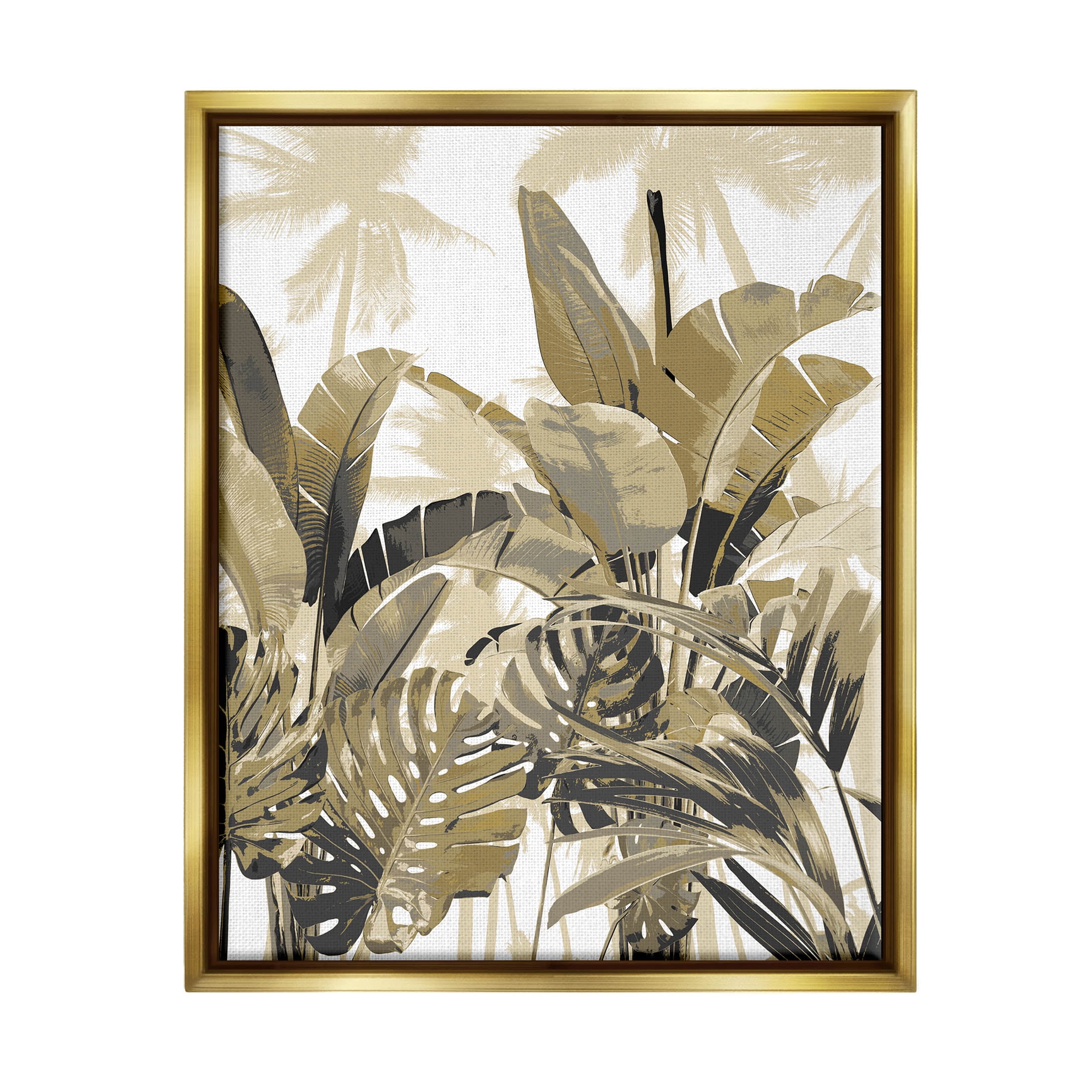 Tropical Layered Summer Palms Gold Framed Canvas Print, 17 x 21