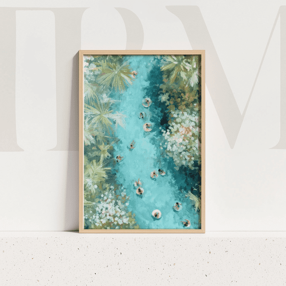 Tropical Lazy River Aerial Turquoise Water Summer Poster , Poster Print Only