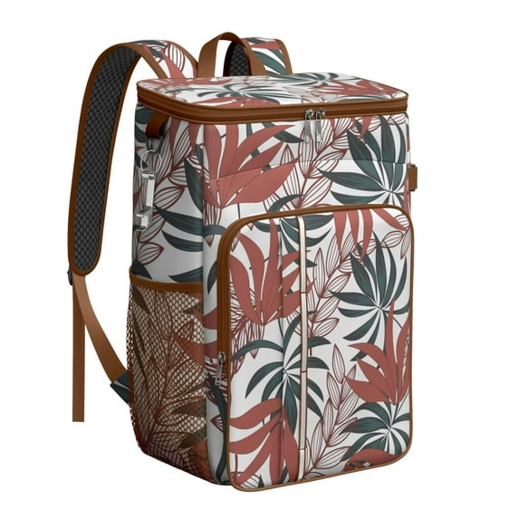 Tropical Leaf Backpack Cooler, Leakproof Cooler Bag with Palm Inspired Design, Double Deck Lunch Backpack for Travel and Picnic