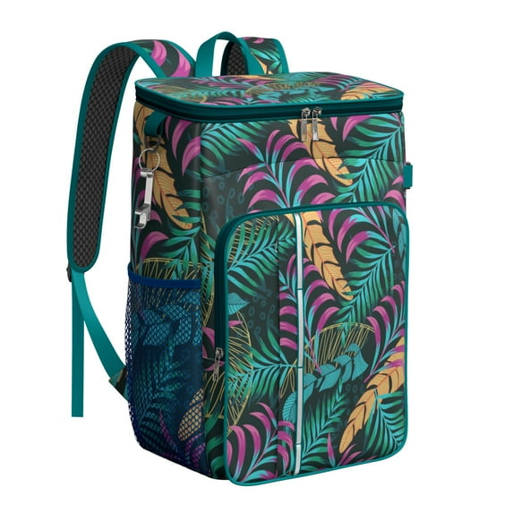 Tropical Leaf Backpack Cooler, Leakproof Insulated Cooler Bag with Botanical Print for Beach and Picnic