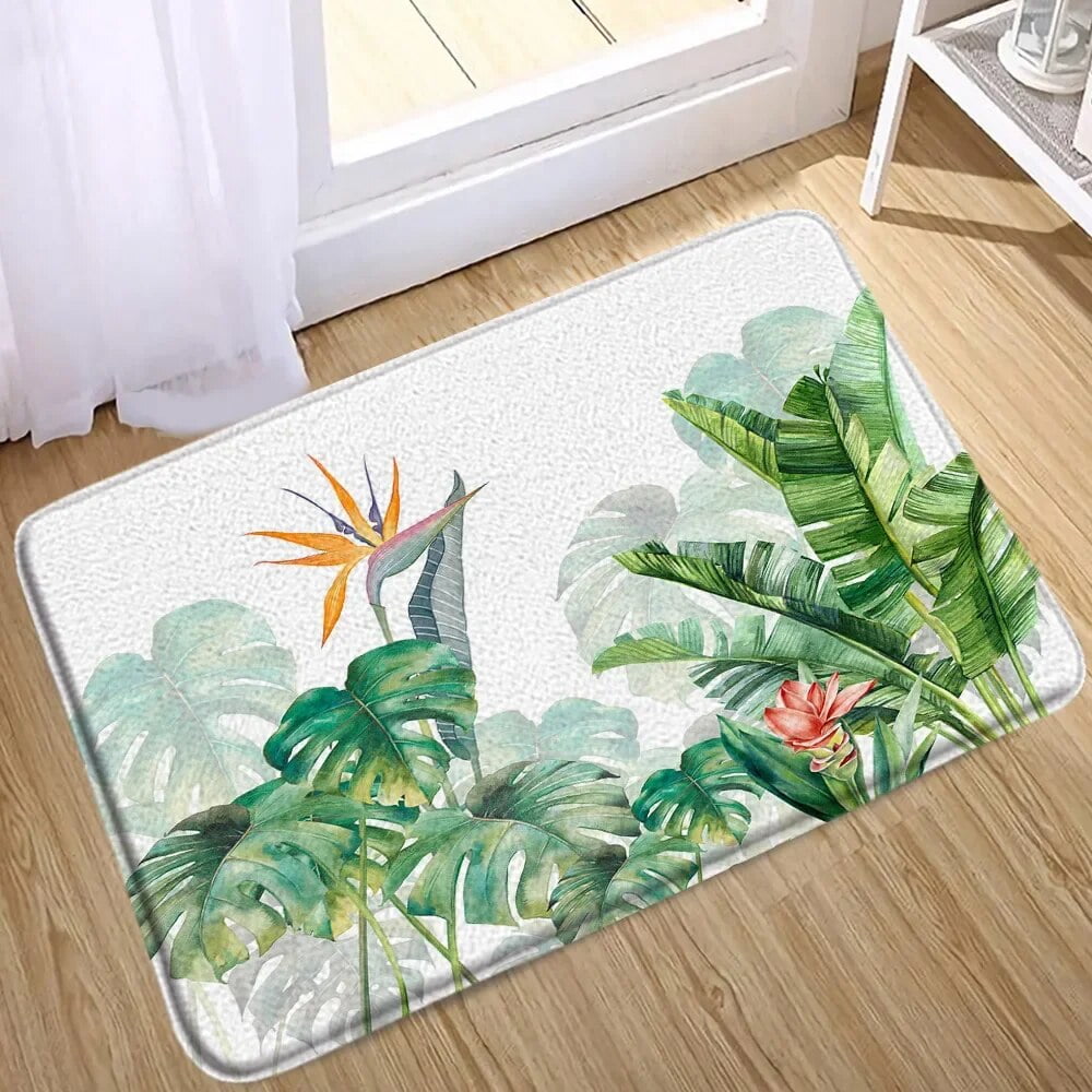 Tropical Leaf Bathroom Rug Green Palm Leaf Bath Mat Botanical Floral
