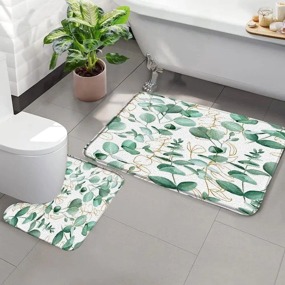 Tropical Leaf Bathroom Rug Green Palm Leaf Bath Mat Botanical Floral