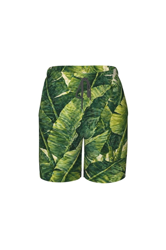 Tropical Leaf Beach Pants Lightweight Teen Shorts with Mesh Lining and Drawstring