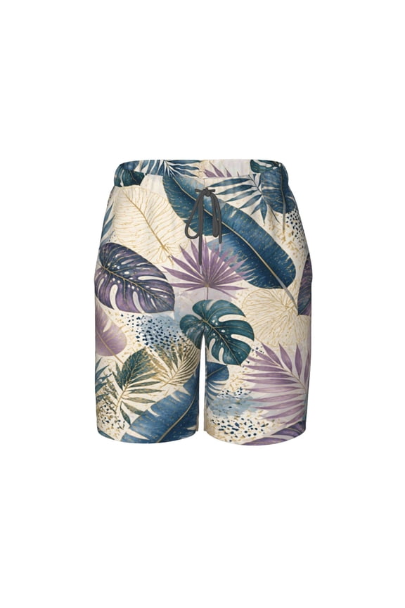 Tropical Leaf Beach Pants Lightweight Teen Shorts with Mesh Lining and Drawstring