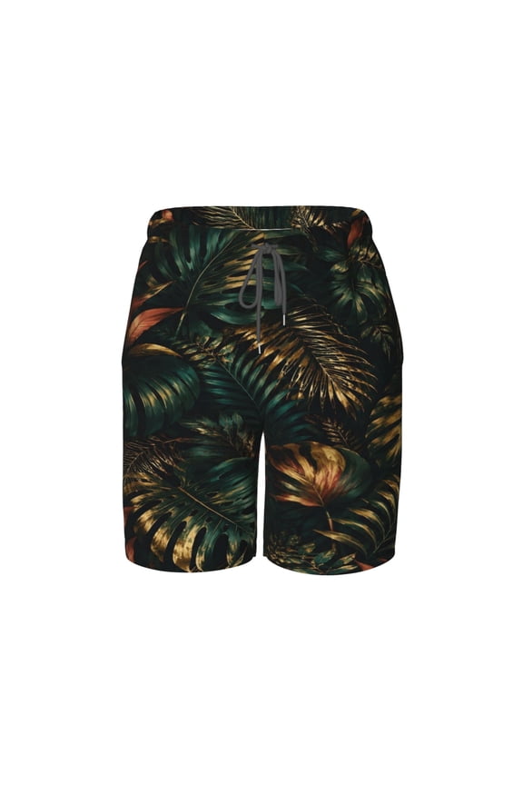 Tropical Leaf Beach Pants Lightweight Teen Shorts with Mesh Lining and Drawstring