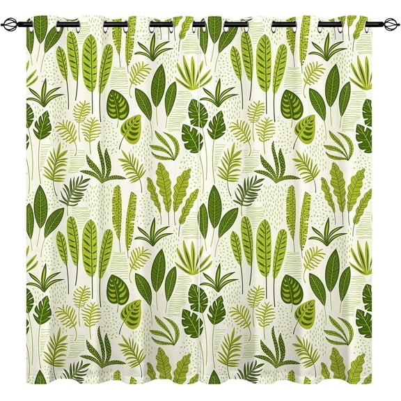 Tropical Leaf Blackout Curtains, Abstract Green Jungle Print Window Curtains, Thermal Insulated Darkening Grommet Drapes Living Room Bedroom Kitchen Decor 26"W x 54"L (Pack of 2)