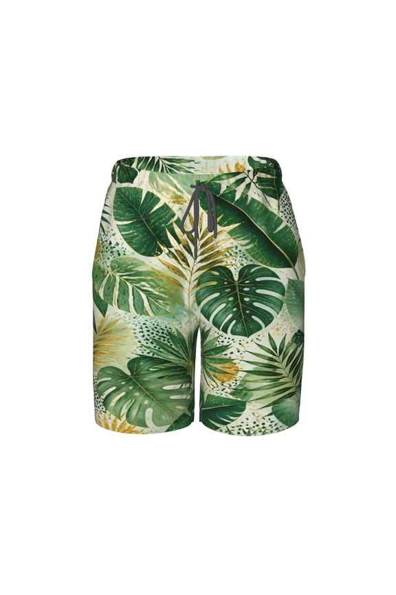 Tropical Leaf Botanical Beach Pants Lightweight Teen Shorts with Mesh Lining and Drawstring