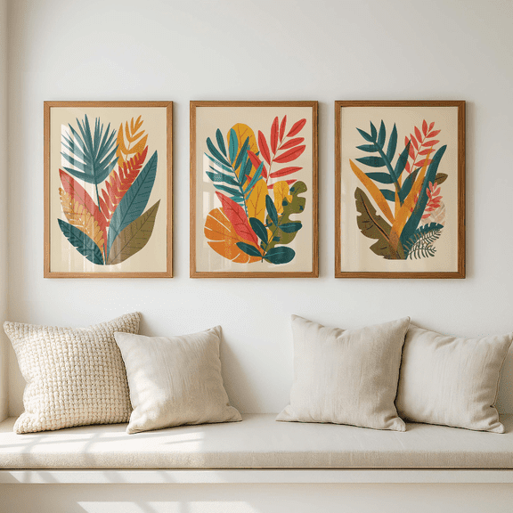 Tropical Leaf Botanical Mid Century Scandinavian Boho Poster Set 3 Prints Set 3 , Poster Only