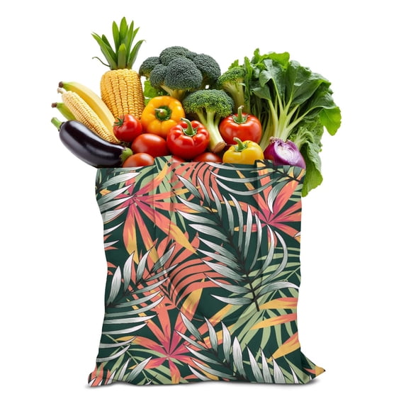 Tropical Leaf Canvas Tote Bag, Eco-Friendly Reusable Handbag with Jungle Leaves Print, Foldable Palm Inspired Bag for Shopping, Commuting, or School Use
