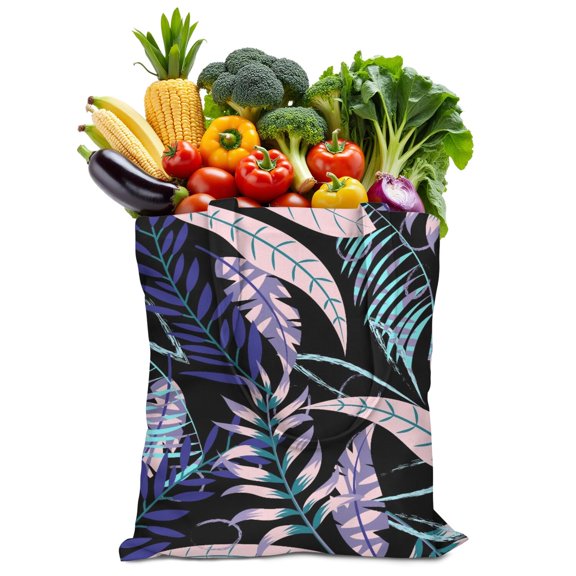 Tropical Leaf Canvas Tote Bag, Eco-Friendly Reusable Handbag with Jungle Leaves Print, Foldable Palm Inspired Bag for Shopping, Commuting, or School Use